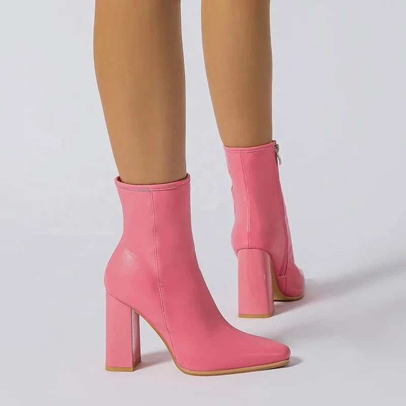 trend large size women's short boots block clumsy heels shoes for ladies autumn winter pink over the knee boots for women ladies