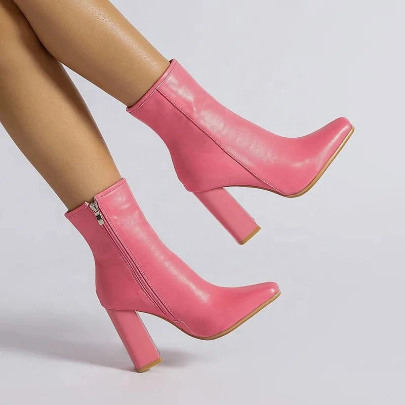 trend large size women's short boots block clumsy heels shoes for ladies autumn winter pink over the knee boots for women ladies