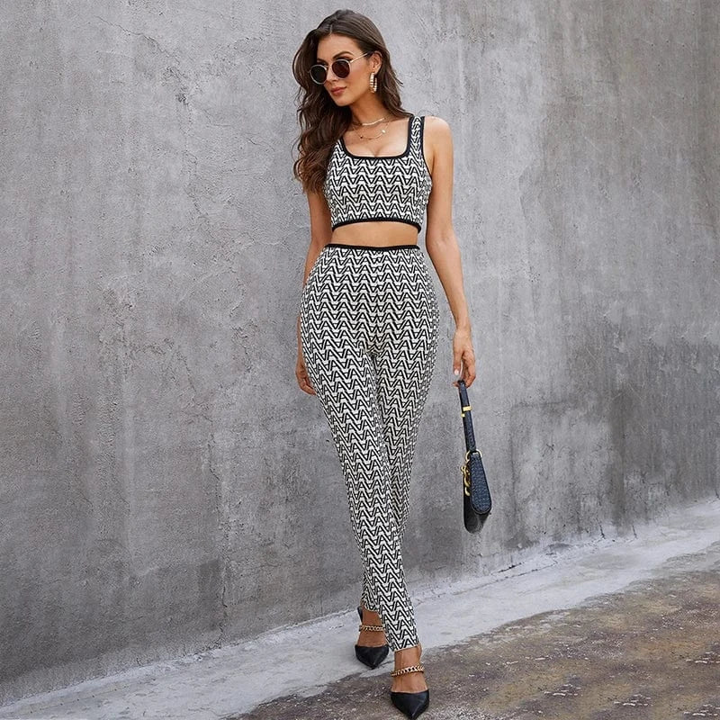 trending products 2024 new arrivals crop top two pieces bandage pant set summer outfits for women