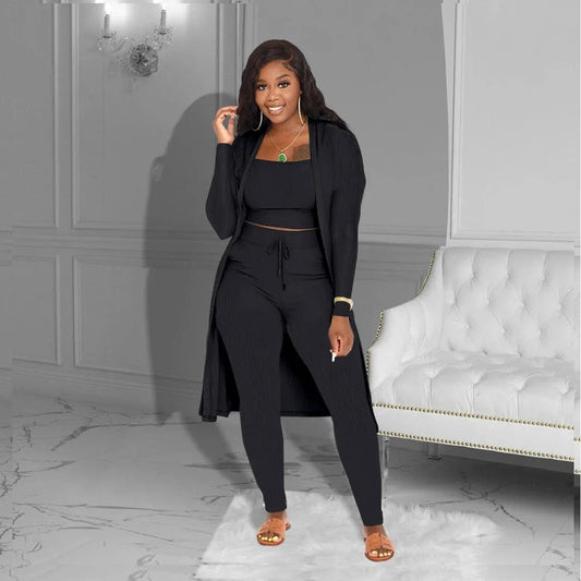 Trending products 2024 new arrivals Women's Sets Spring Summer Solid Color Long Cardigan knit 3 piece set women