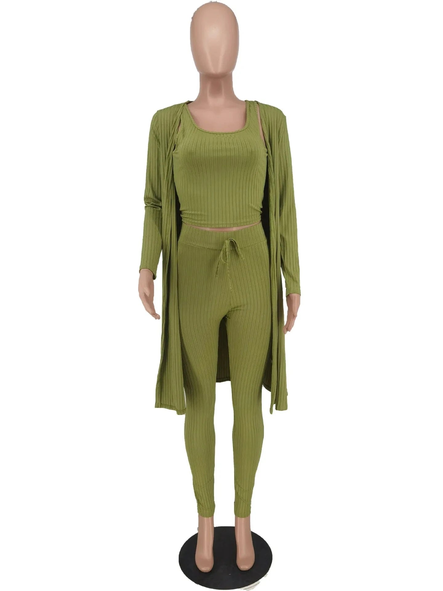 Trending products 2024 new arrivals Women's Sets Spring Summer Solid Color Long Cardigan knit 3 piece set women