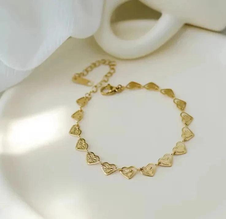 Trendy / 14+6cm Extender Chain / Gold Hight Quality Fashionable Hearts Anklet Stainless Steel 18k Gold Planted Adjustable Anklet for Women