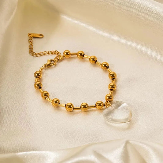 Trendy / 16cm / BR982 BR982 Waterproof Heart Charm Bracelet Gift Stainless Steel Round Bead Chain Transparent Clear Pink Heart Bracelet