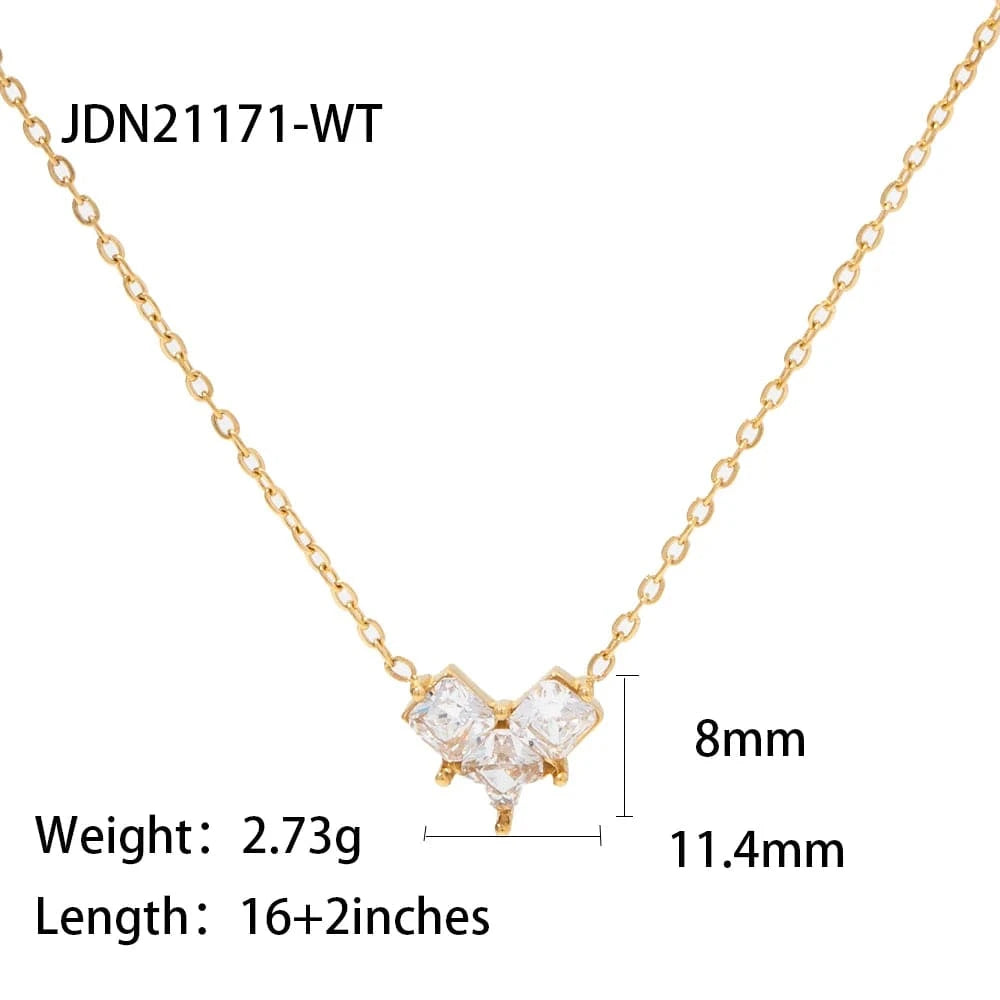 TRENDY / 16inches / N2361 N2361 Ins French Style Clear Cubic Zirconia Dainty Heart 18K PVD Gold Plated Stainless Steel Pendant Necklace