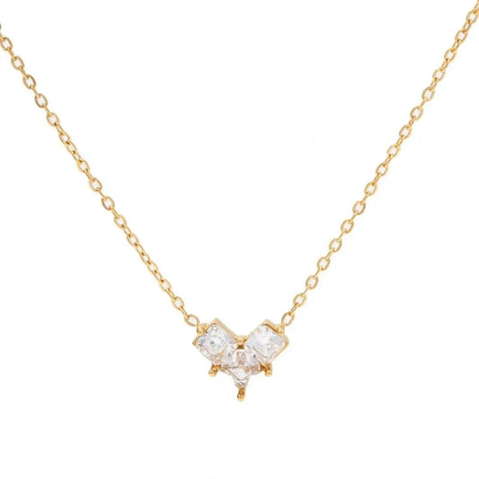 TRENDY / 16inches / N2361 N2361 Ins French Style Clear Cubic Zirconia Dainty Heart 18K PVD Gold Plated Stainless Steel Pendant Necklace
