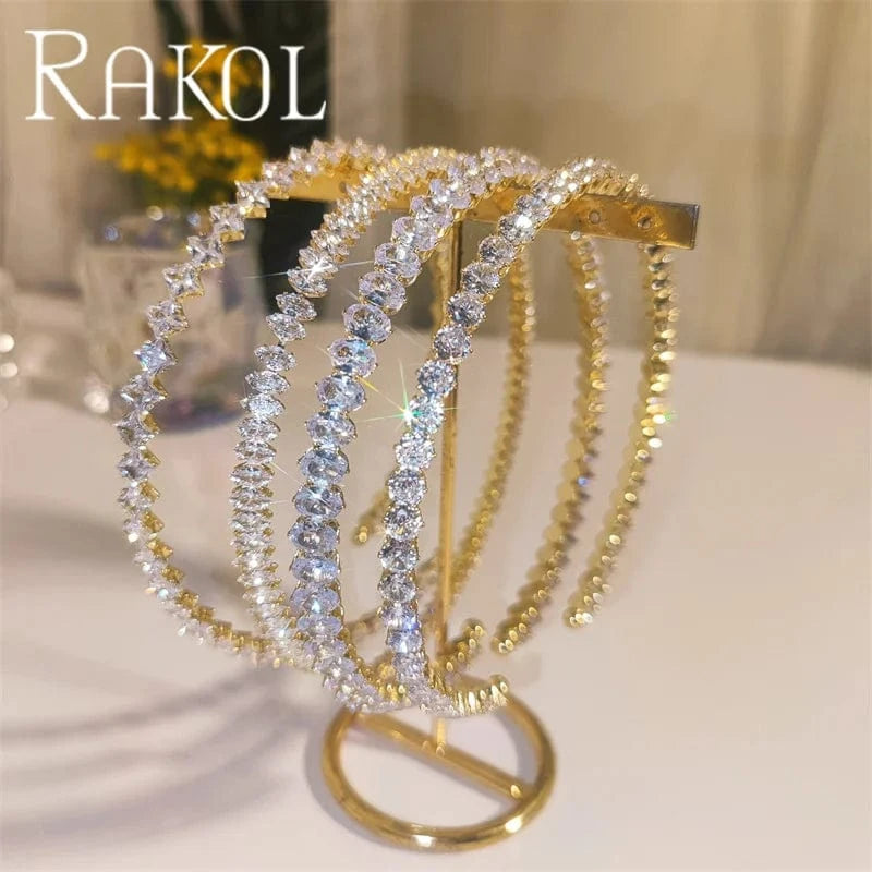 TRENDY / 16inches / NP5198 Rakol NP5198 Cubic Zircon Gold Plated Tennis Necklace Hip Hop Jewelry Full Rhinestone Crystal Tennis Cuban Chain Necklace