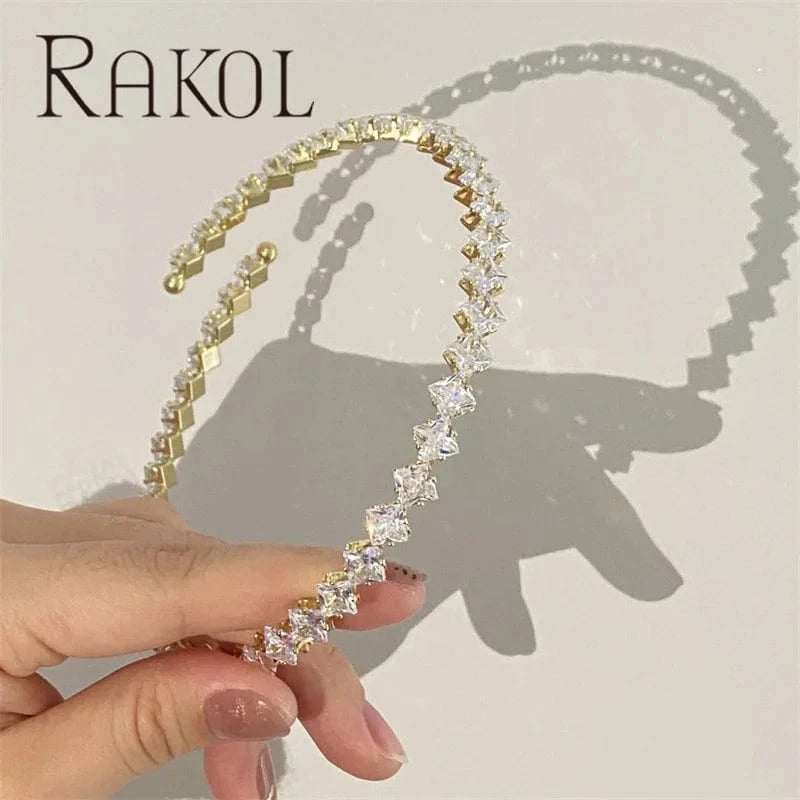 TRENDY / 16inches / NP5198 Rakol NP5198 Cubic Zircon Gold Plated Tennis Necklace Hip Hop Jewelry Full Rhinestone Crystal Tennis Cuban Chain Necklace