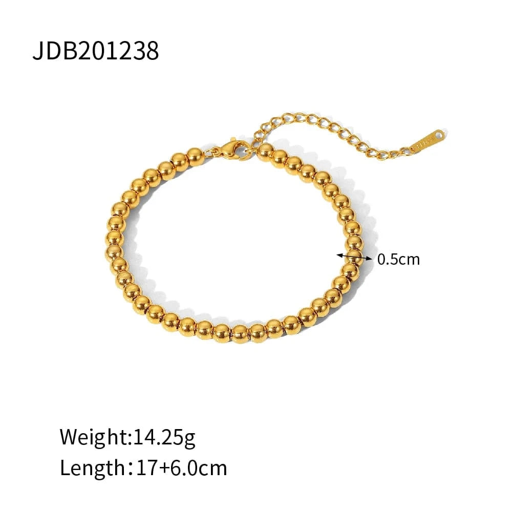 Trendy / 17cm / BR966 BR991 Minimalist INS 18K Gold Plated Stainless Steel Jewelry Heart Pendant Bead Chain Bracelet for Women