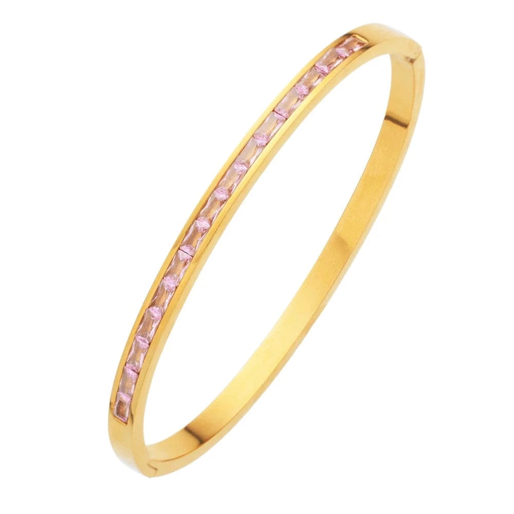 TRENDY / 17cm / Gold+pink diamond Fashion Zircon Bangles Colorful  Crystal Bracelets Luxury Jewelry for Women  Crystal 18K Plated   Gift Gold Party