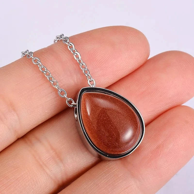 Trendy / 18inches / Brown New Design Natural Stone Teardrop Keepsake Ashes Necklace Urn Pendant Cremation Memorial Jewelry Necklace for Human ashes