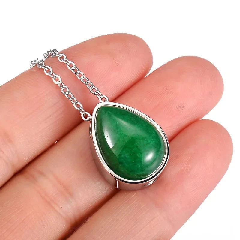 Trendy / 18inches / Jade New Design Natural Stone Teardrop Keepsake Ashes Necklace Urn Pendant Cremation Memorial Jewelry Necklace for Human ashes