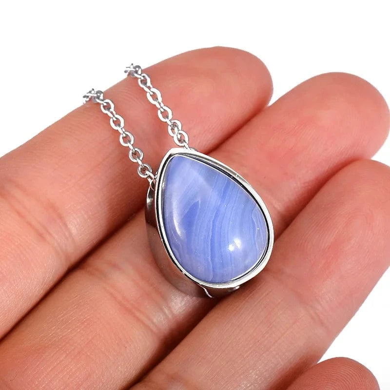 Trendy / 18inches / Light purple New Design Natural Stone Teardrop Keepsake Ashes Necklace Urn Pendant Cremation Memorial Jewelry Necklace for Human ashes