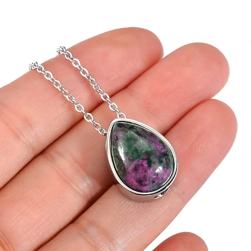 Trendy / 18inches / Multi color New Design Natural Stone Teardrop Keepsake Ashes Necklace Urn Pendant Cremation Memorial Jewelry Necklace for Human ashes