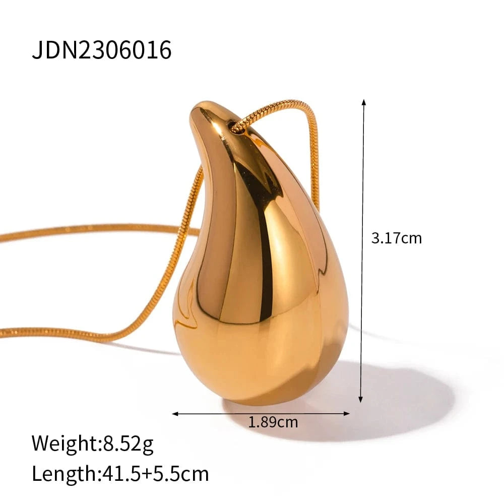 Trendy / 18inches / N2213 N2213 Jewelry 18K Gold Plated Big Tear Drop Necklace Stainless Steel Chunky Waterdrop Pendant Necklace