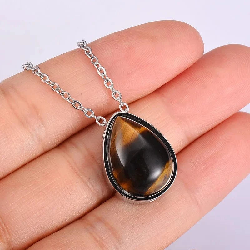Trendy / 18inches / Tiger eye New Design Natural Stone Teardrop Keepsake Ashes Necklace Urn Pendant Cremation Memorial Jewelry Necklace for Human ashes