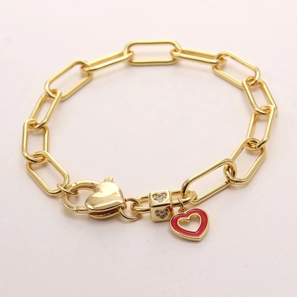 Trendy / 19.5CM / D Charm Bracelets Bulk Jewelry Key/Heart/Fe Letter Zircon Pendant Women Chunky Link Chain Bangles 18K Gold Plated Men's Bracelet