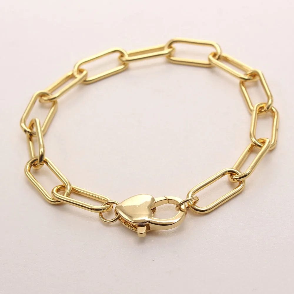 Trendy / 19.5CM / E Charm Bracelets Bulk Jewelry Key/Heart/Fe Letter Zircon Pendant Women Chunky Link Chain Bangles 18K Gold Plated Men's Bracelet