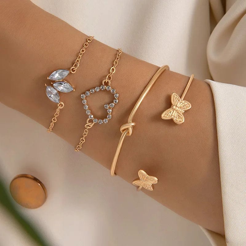 Trendy / 24446-gold New Vintage Diamond Bracelet Simplicity And Exquisite Heart Metal Bracelet 4-Piece Set Letter Bracelet Charms Jewelry
