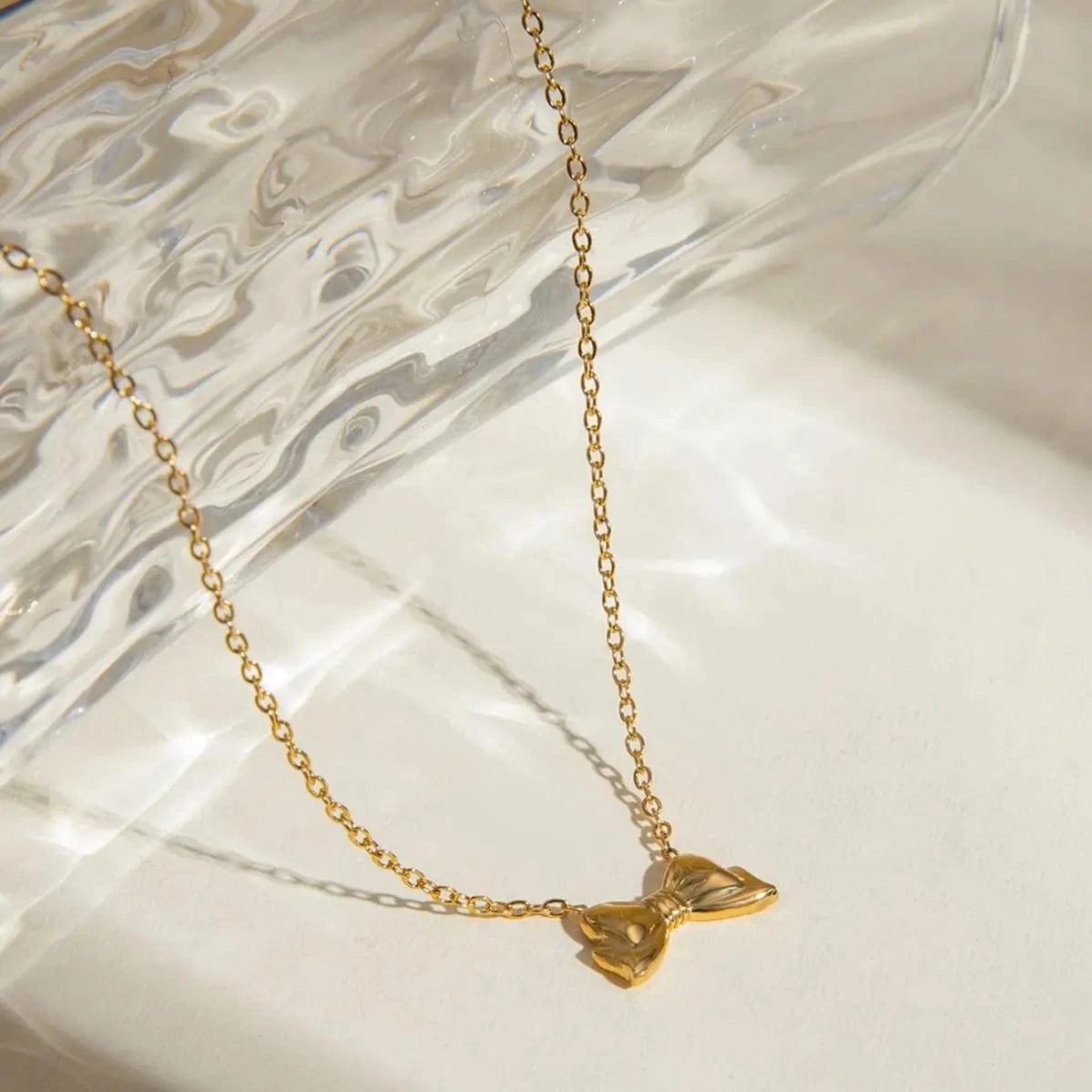 TRENDY / 41.5+5.5cm / N2146 N2146 18K Gold Plated Stainless Steel Simple Bow Pendant Necklace, 40+5cm