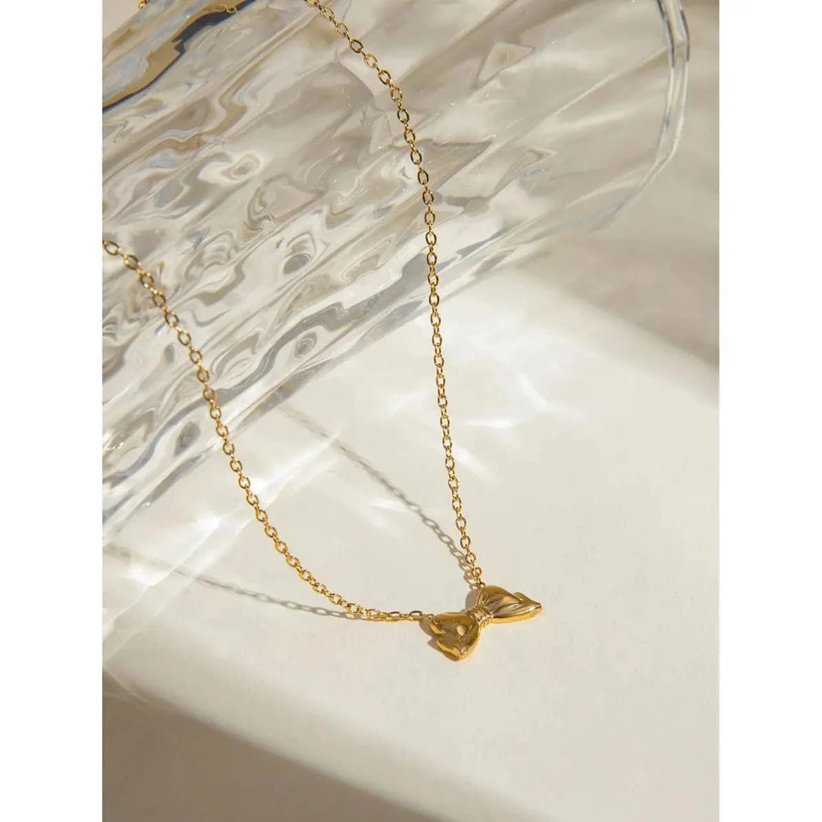 TRENDY / 41.5+5.5cm / N2146 N2146 18K Gold Plated Stainless Steel Simple Bow Pendant Necklace, 40+5cm