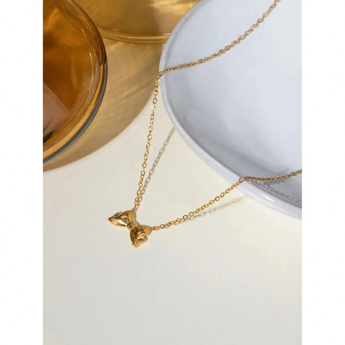 TRENDY / 41.5+5.5cm / N2146 N2146 18K Gold Plated Stainless Steel Simple Bow Pendant Necklace, 40+5cm