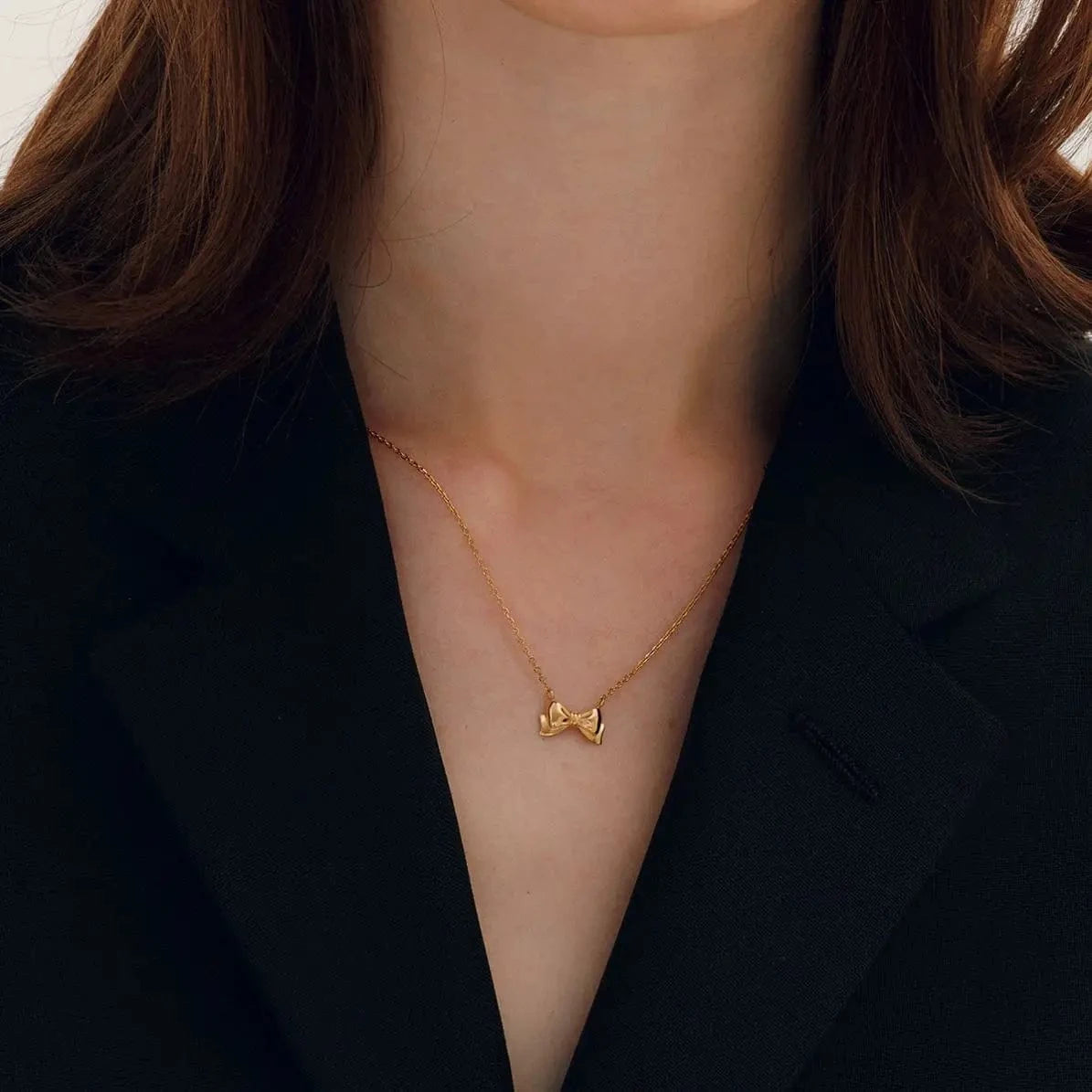 TRENDY / 41.5+5.5cm / N2146 N2146 18K Gold Plated Stainless Steel Simple Bow Pendant Necklace, 40+5cm