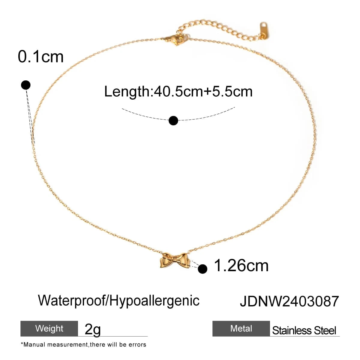 TRENDY / 41.5+5.5cm / N2146 N2146 18K Gold Plated Stainless Steel Simple Bow Pendant Necklace, 40+5cm