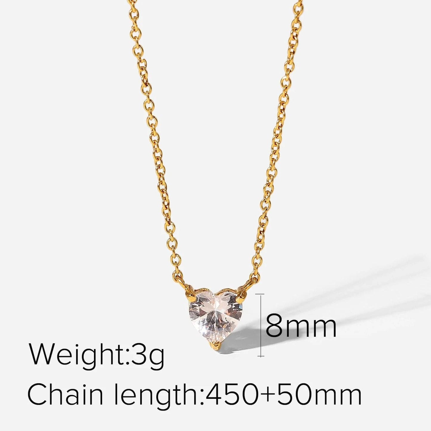 Trendy / 45+5cm / White IVIAPRO Trendy Jewelry 18K Gold Plated Stainless Steel Necklace Heart Zircon Pendant Necklace for Women