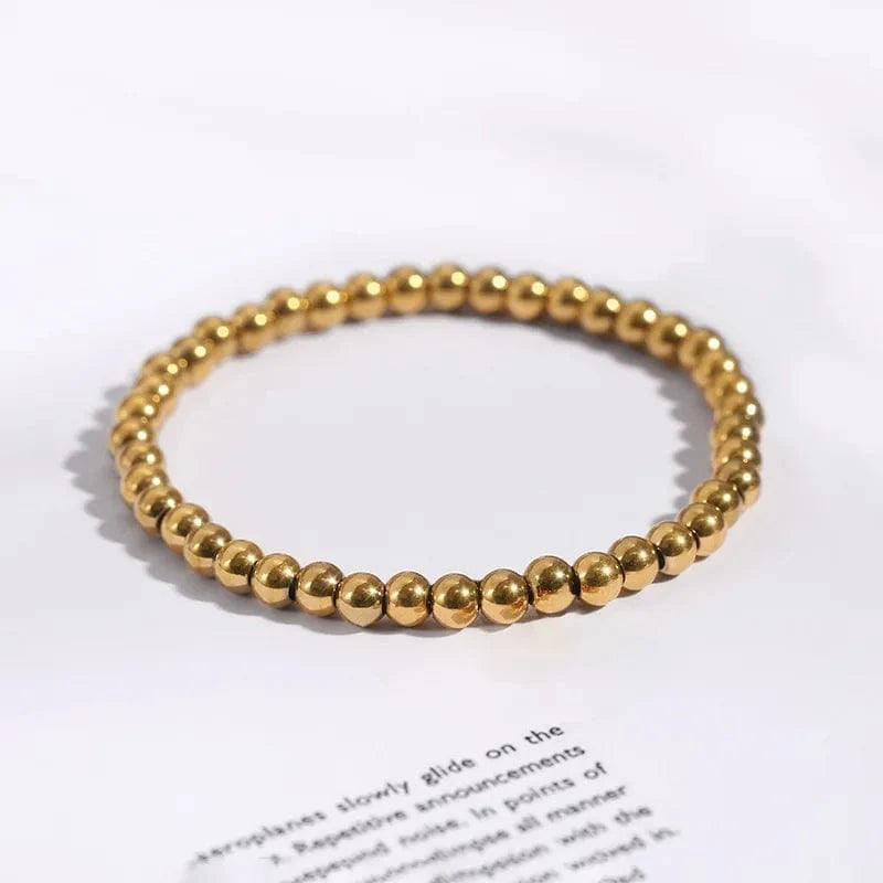 Trendy / 5mm Steel Ball Bracelet - Gold Fashionable Beads For Bracelet Making Round Gold Bracelet Chain New Styles in 2024 Bungee Cord Bracelet