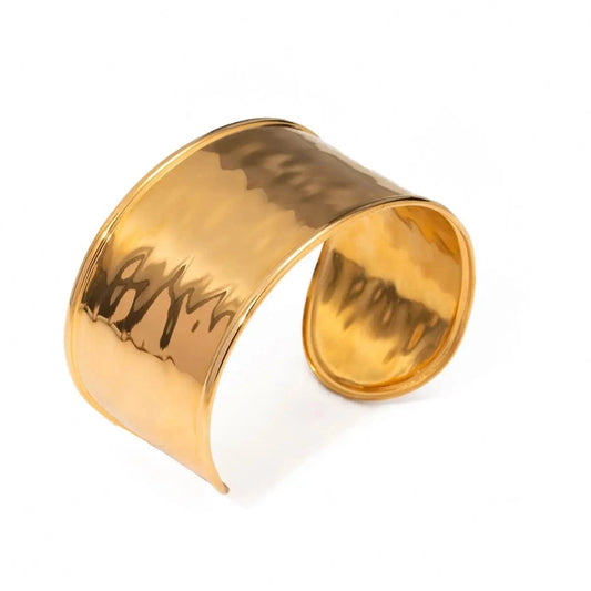 trendy / 6.1cm / BG871 BG871 18K Gold Plated Stainless Steel Wide Hammered Open Bangle Fashion Statement Hypoallergenic Jewelry