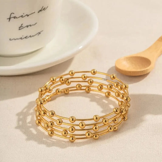 Trendy / 6cm / BG893 BG893 Trendy 18k PVD Gold Plated Stainless Steel Bracelet Jewelry Ball Beads Opening Bangles for Girls