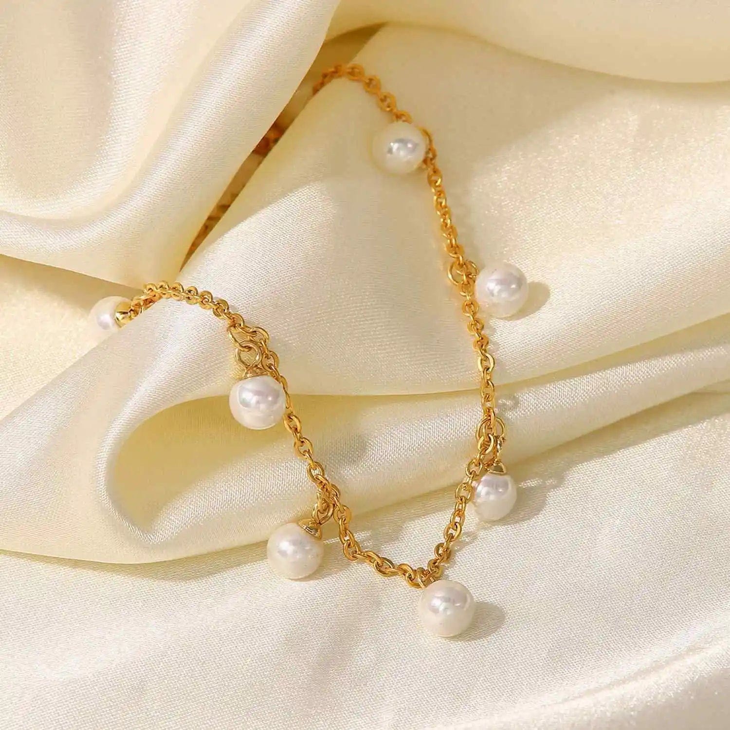 TRENDY / A360 A360 Dainty 18K Gold Plated Stainless Steel Tassel Pearl Charm Chain Pendant Anklet for Women Jewelry