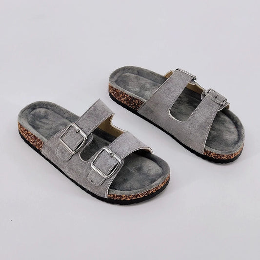 Trendy and Fashionable Buckle Flat Cork Slippers Holiday Style Summer Men's and Women's Beach Buckle Outdoor Casual Sandals