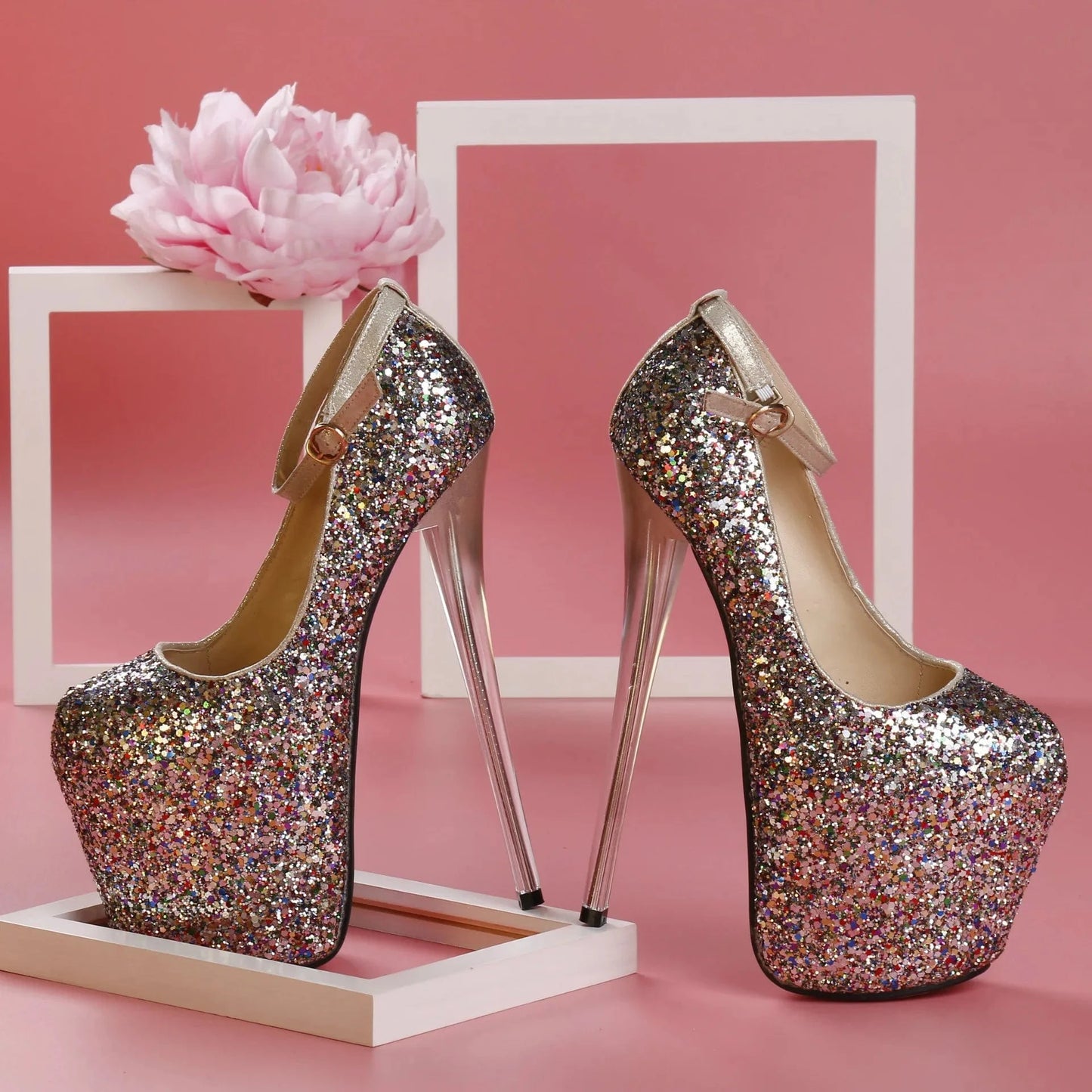 Trendy Ankle Strap Stilettos 19 CM Sexy Platform Shoes Women Heels Pumps Big Size Pole Dance High Heels Shoes