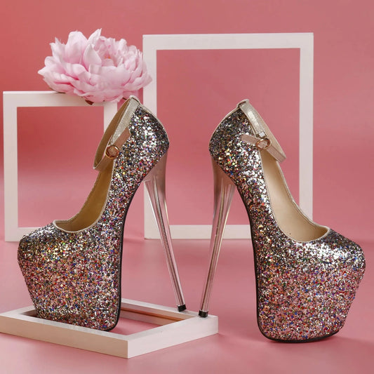 Trendy Ankle Strap Stilettos 19 CM Sexy Platform Shoes Women Heels Pumps Big Size Pole Dance High Heels Shoes