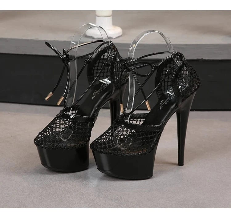Trendy Ankle Wrap Women Platform Shoes 13 CM Stiletto Strippers Mesh Pole Dance High Heels Sandals Sexy