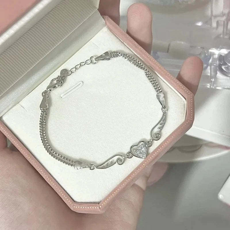 Trendy / AS Photo Versatile Women's Diamond Bracelet Latest 2024 Model Angel Wing Bracelet Heart Shaped Bracelet