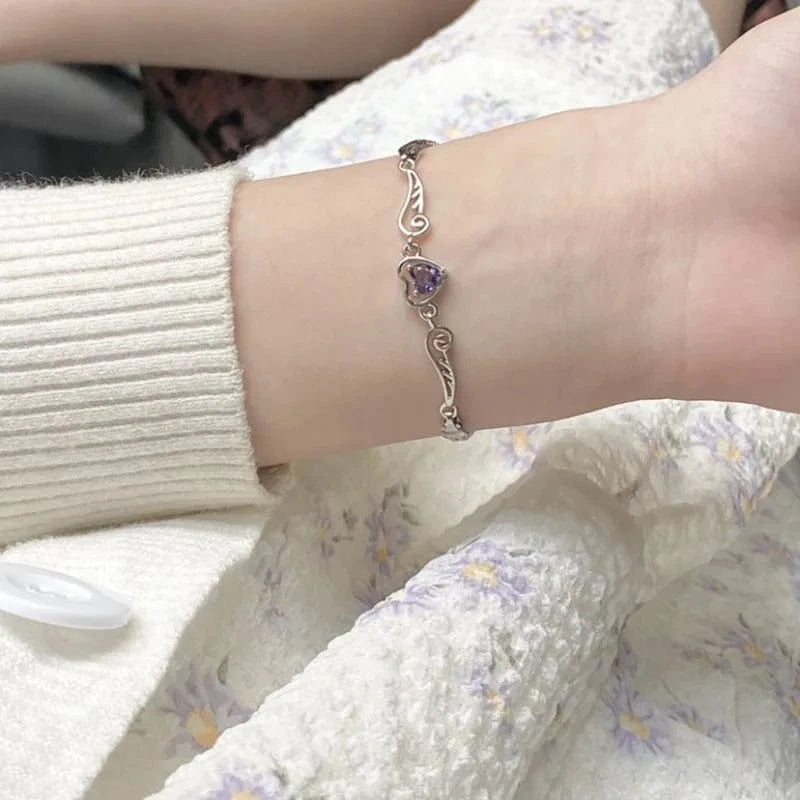 Trendy / AS Photo Versatile Women's Diamond Bracelet Latest 2024 Model Angel Wing Bracelet Heart Shaped Bracelet