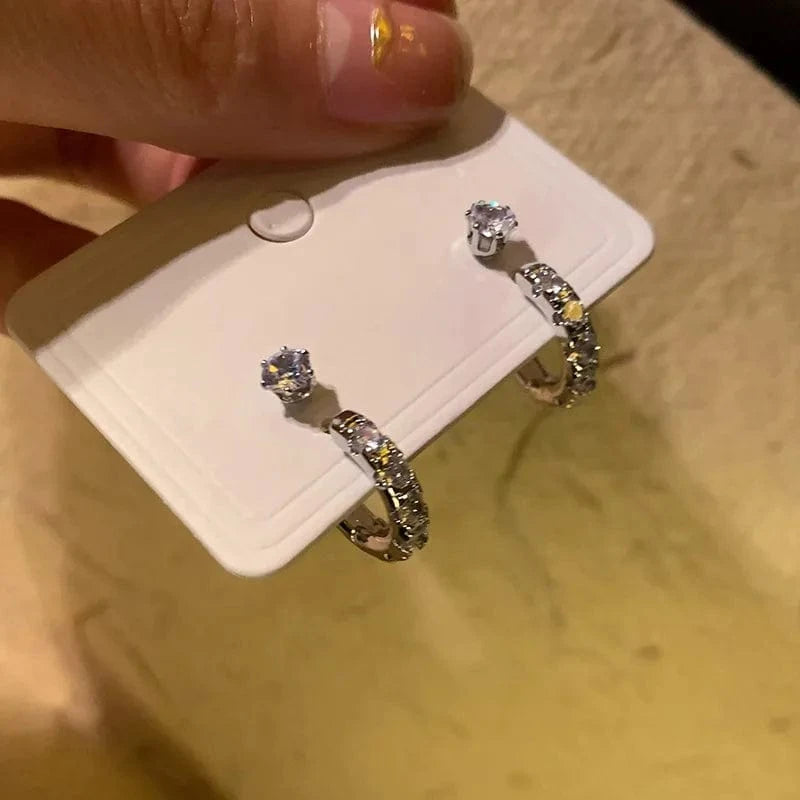 TRENDY / B201 2024 New Korean Trendy Earrings Shiny Zircon Earring Set For Women Temperament Circle Hoop Earrings Stud Jewelry Set