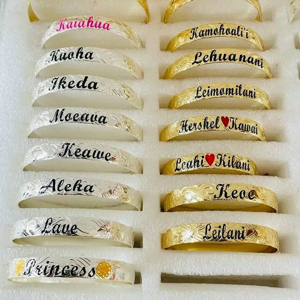 Trendy / Baby size 5 / Silver JX242B personalized name bangle bracelet customize enamel heart kids boy birthday gift Hawaiian Samoa jewelry wholesale