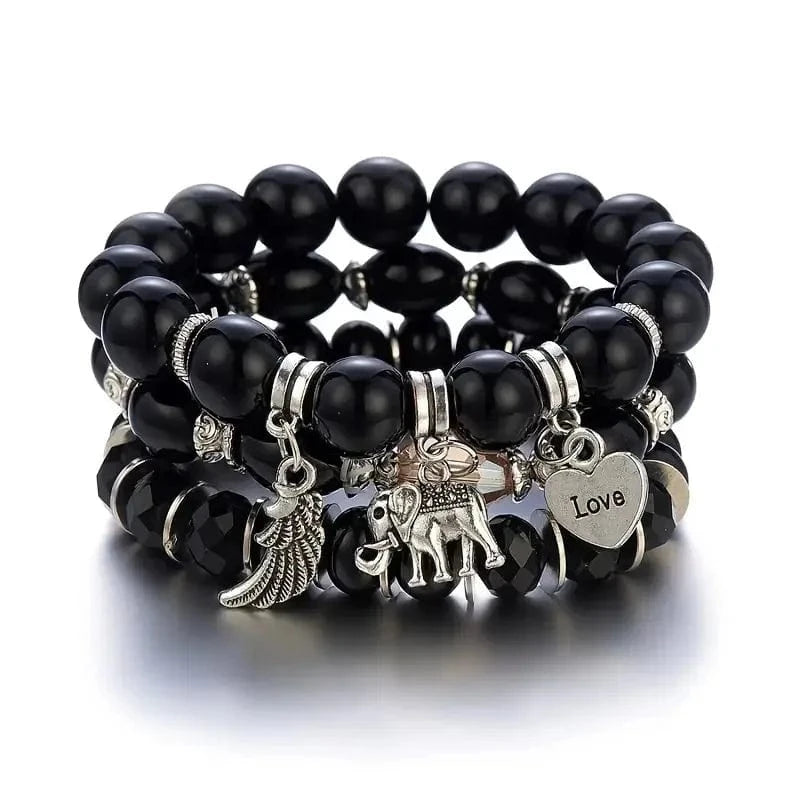 Trendy / Black Ethnic Style Multi Layers Bead Bracelets Fashionable Full Angel Wing Bracelet Mixed And Matched Heart Shaped Bracelet