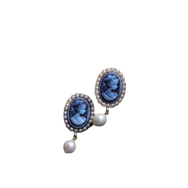TRENDY / Blue Aimgal fine jewelry Freshwater pearls S925 Silver European Palace Retro vintage earrings tarnish free