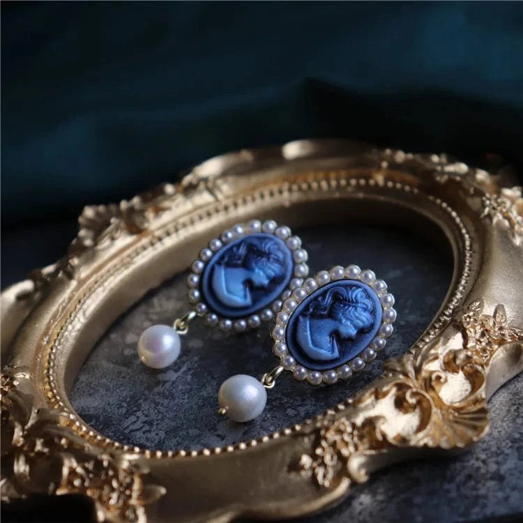 TRENDY / Blue Aimgal fine jewelry Freshwater pearls S925 Silver European Palace Retro vintage earrings tarnish free