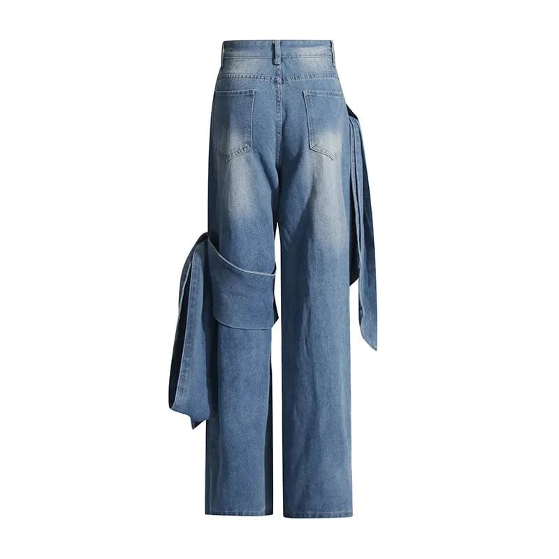 Trendy Bow Knot High Waist Denim Jeans for Women