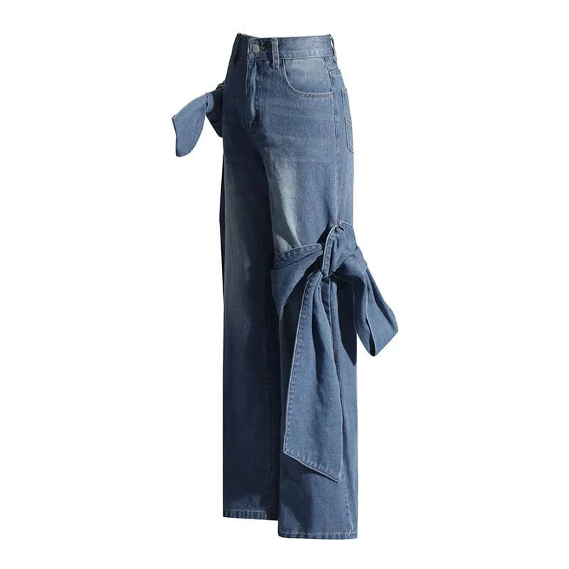 Trendy Bow Knot High Waist Denim Jeans for Women