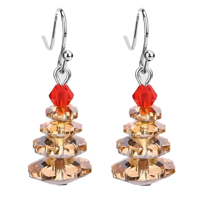 TRENDY / Champagne gold 2024 New Creative Christmas Tree Earings Elegant Women's Pendant Earrings Multi Layer Electroplated Crystal Jewelry
