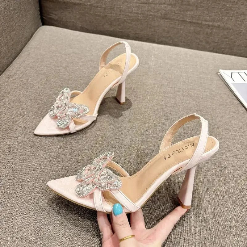Trendy Color European Fashion Butterfly Strap Lace up Shoes 2024 Female Heels Sandals