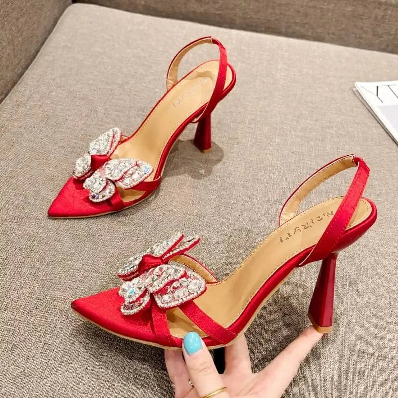 Trendy Color European Fashion Butterfly Strap Lace up Shoes 2024 Female Heels Sandals