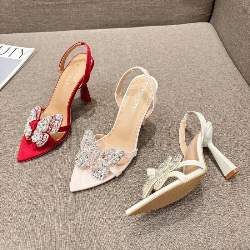 Trendy Color European Fashion Butterfly Strap Lace up Shoes 2024 Female Heels Sandals