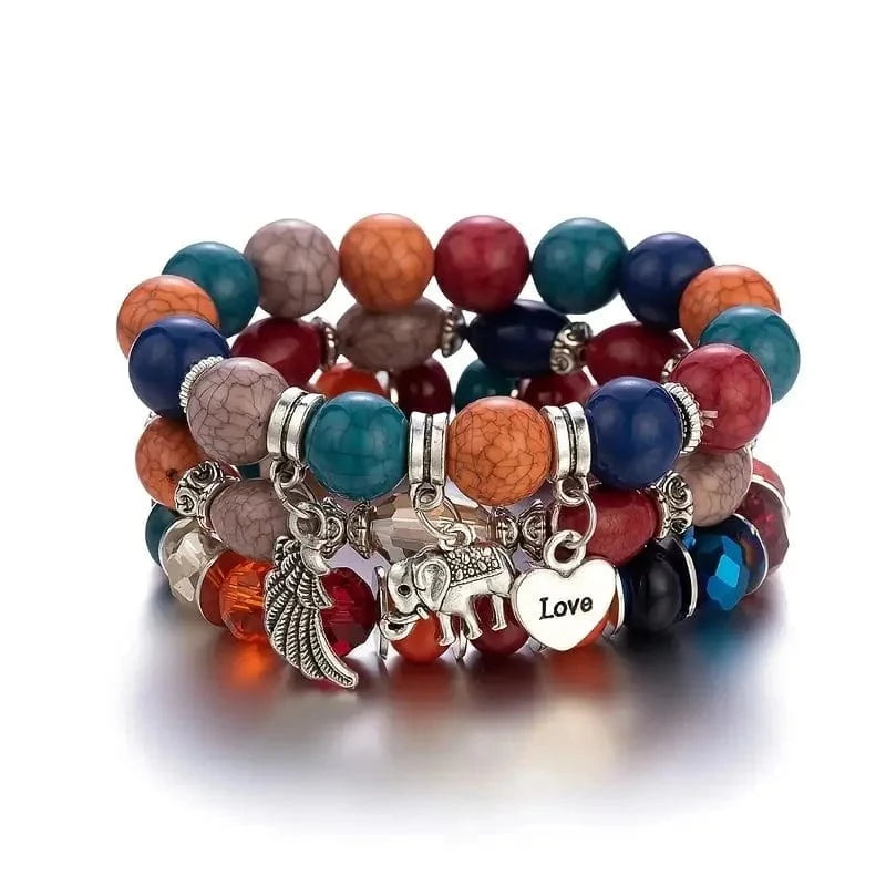 Trendy / colour Ethnic Style Multi Layers Bead Bracelets Fashionable Full Angel Wing Bracelet Mixed And Matched Heart Shaped Bracelet
